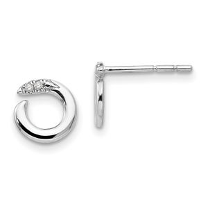 925 Sterling Silver Rhodium-plated Open Circle Diamond Post Earrings
